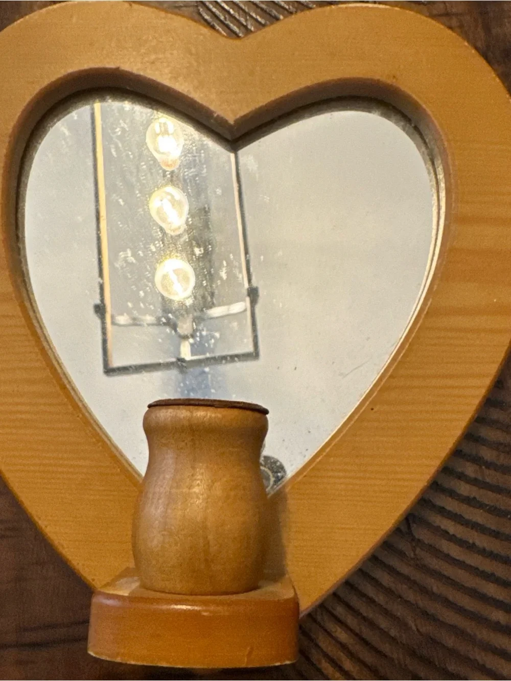 Vtg Wood Heart Mirror Wall Candle Holder Small Country Cottage Decor pair